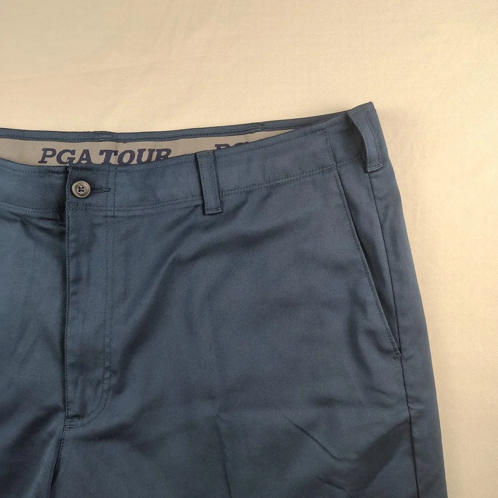 2-PGA TOUR Men's Golf Shorts Size 42 Blue Khaki Stretch Performance Flat Front